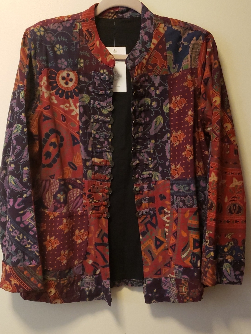 NWT Patchwork Quilted Mandarin Collar Jacket - Red & Purple